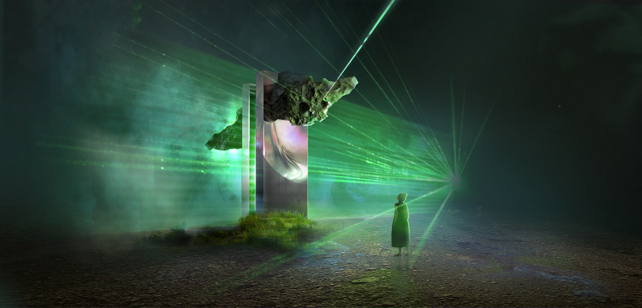王志鸥在“数置”单元作品效果图,《PROTOTYPE II》,镜面装置,影像 尺寸可变,2021
