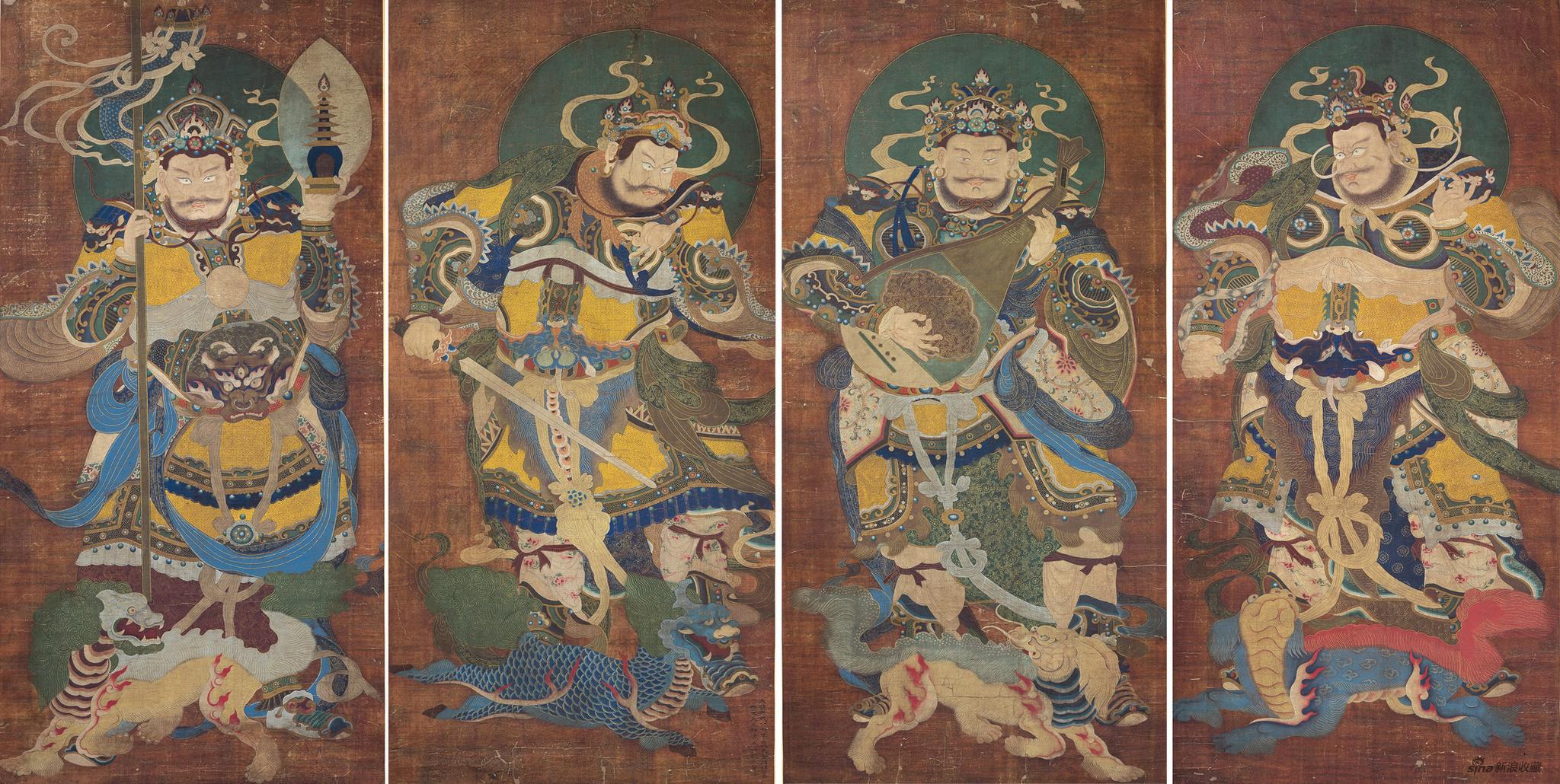 四大天王像,明代 洪武十七年(1384),设色绢本立轴,215x105cm,出版:佛教寺庙宝藏《思量》