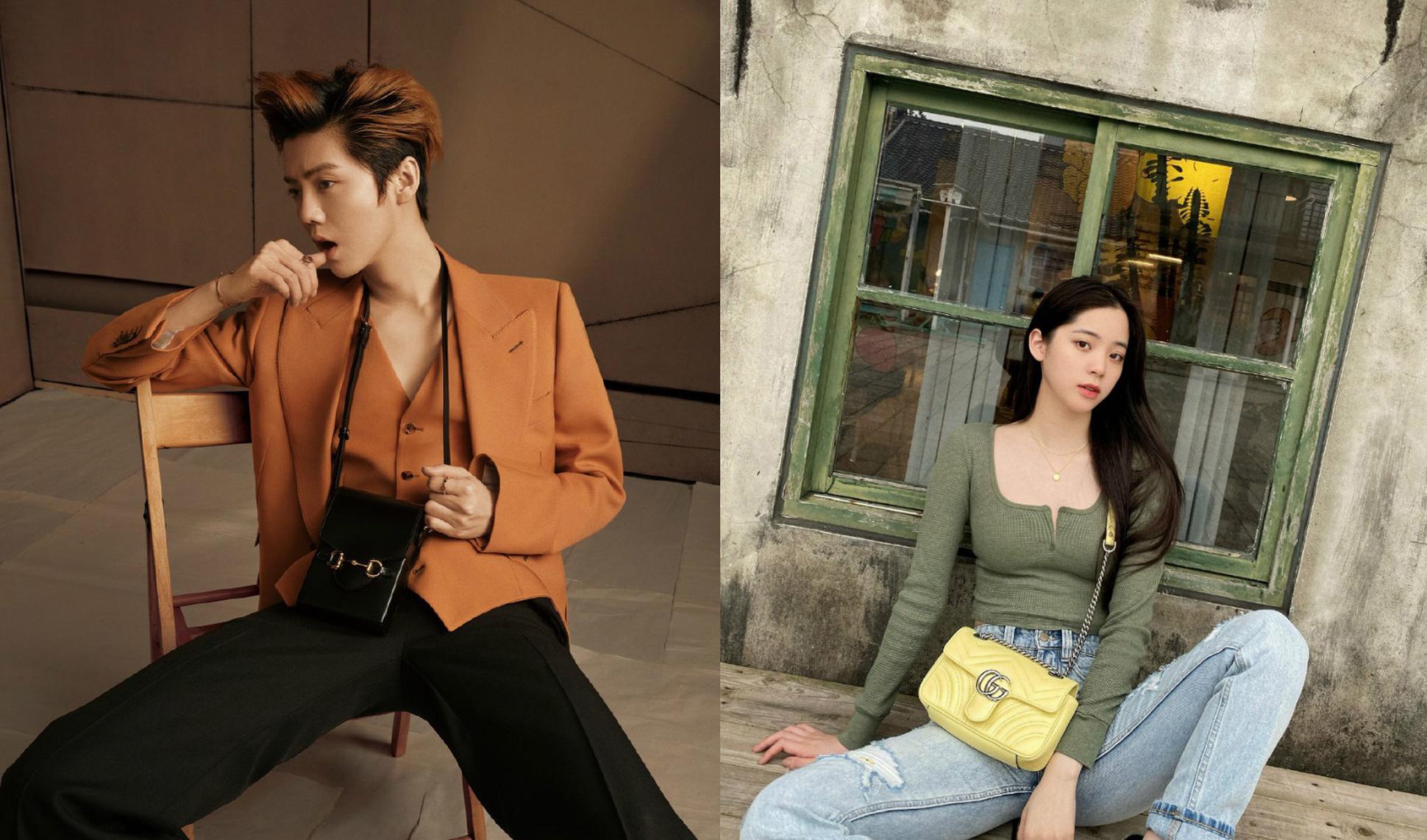 鹿晗持 Gucci 1955马衔扣小马包 、 欧阳娜娜持 Gucci GG Marmont手袋