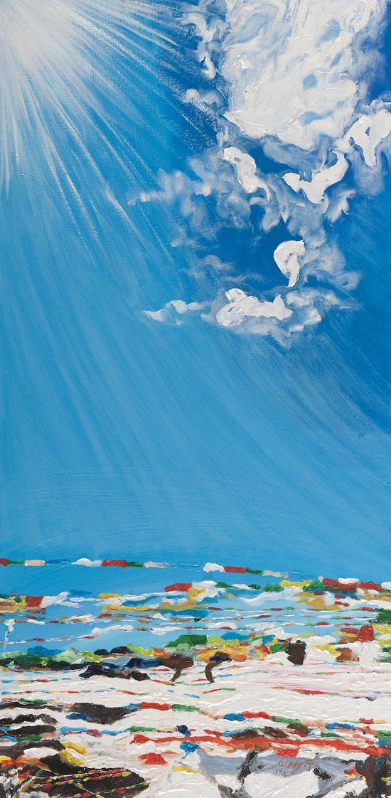 阳光下的经幡,布面油画,2019,1220 x 610mm