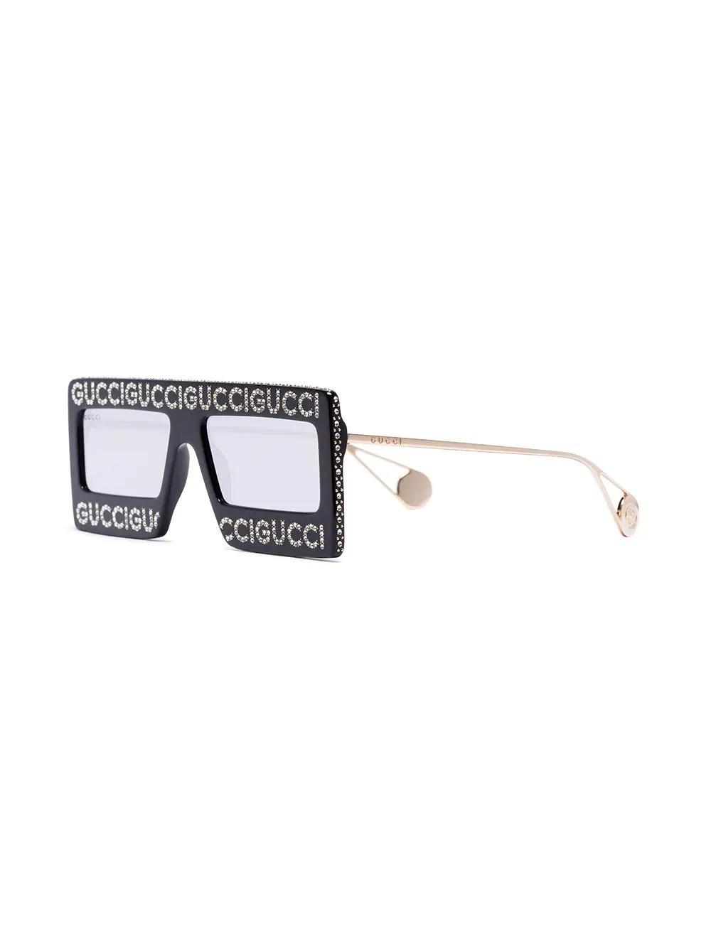 GUCCI EYEWEAR 水钻铆钉logo方框有色太阳眼镜