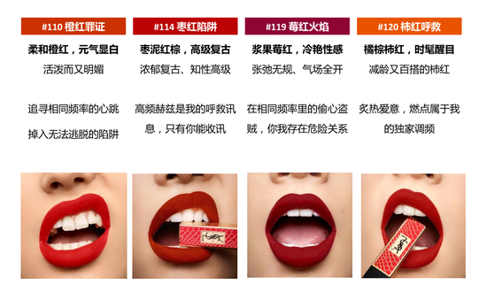 试色顺序为:YSL圣罗兰细管哑光纯口红 #110 #114 #119 #120