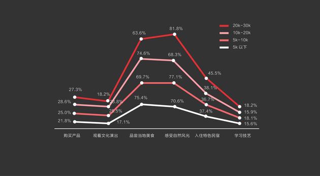 图25：不同收入水平的人群旅行中最关注的体验