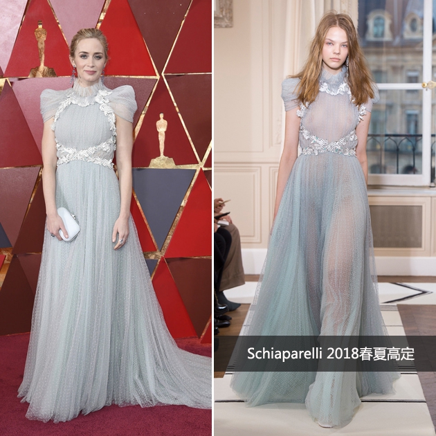 Emily Blunt身穿Schiaparelli 2018春夏高定长裙