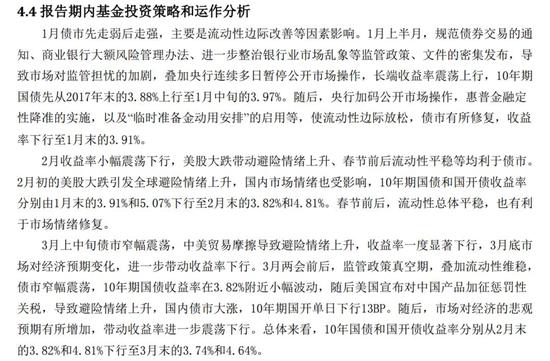 这张图上是这个基金一季度的内容，这段话的意思是一季度债市行情还不错。