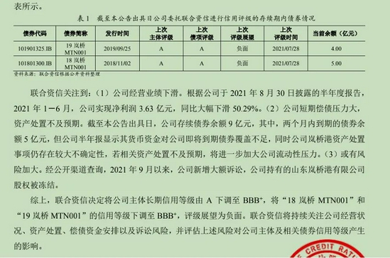 岚桥集团重要资产股权遭冻结 评级两个月连降两级(图1)