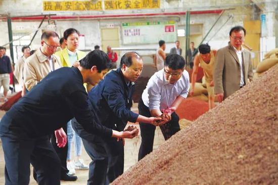袁仁国在茅台工厂考察。