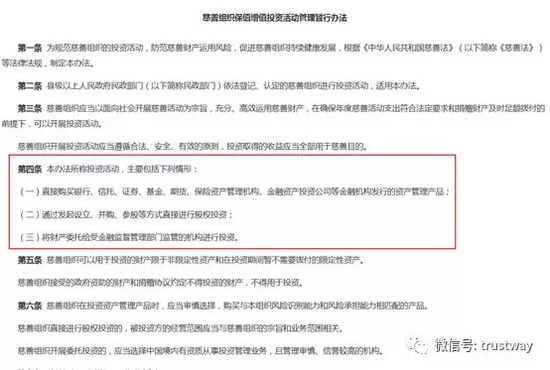 慈善资产理财“有章可循”