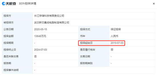 长江存储对新芯股份担保情况。