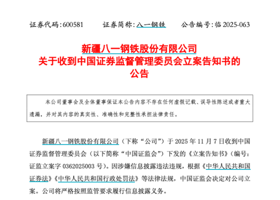 600581,被证监会立案