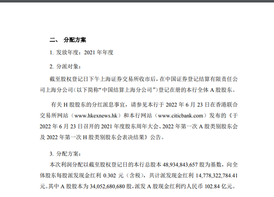 分红147亿元 中信银行发布重要公告