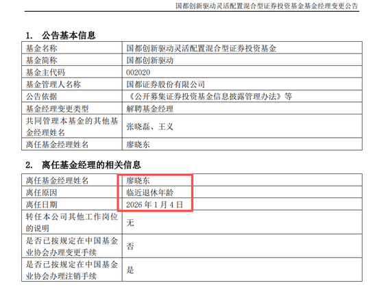 国都基金部一把手清仓式卸任,竟因“临近退休”,任职亏损近50%...