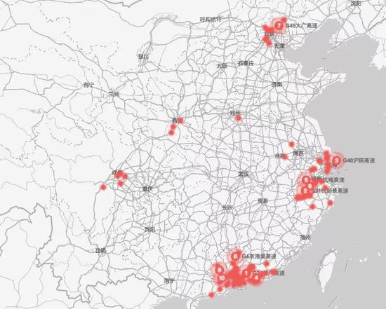 红点为今年国庆长假“竞争”最激烈的路段