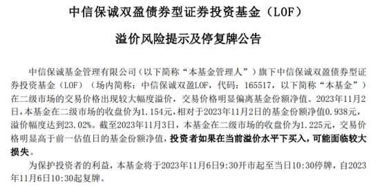 溢价超20%！这只基金紧急停牌并发风险提示