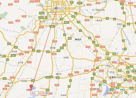图：新区整体位于北京西南方向近110公里