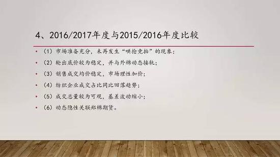 （1）今年的储备棉的轮出市场是准备的比较充分的，没有发生跟去年一样哄抢的一个现象。