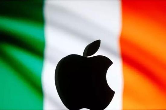 ▲爱尔兰国旗背景下的苹果标志 （图片来源：路透社）