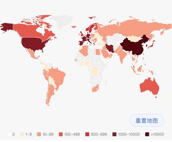 截至3月13日国际现存确诊病例数据。来源:丁香园