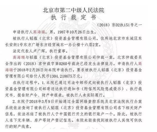 （北京市第二中级人民法院执行裁定书）