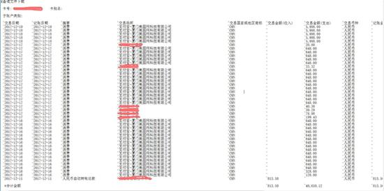 刘先生提供从银行调取的流水单