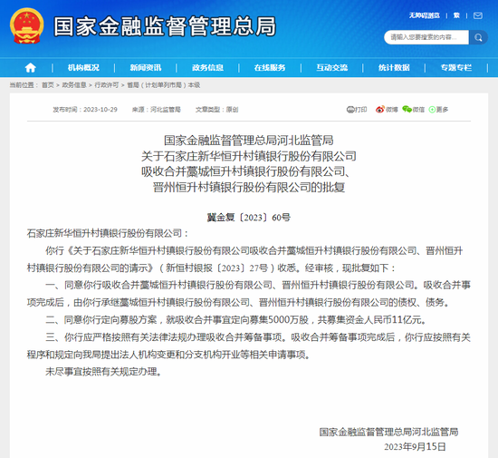 国家金融监管总局批复：同意！