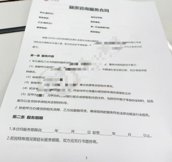 对方提供的融资咨询服务合同 图片来源:每经记者 潘婷 摄