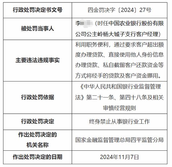 农业银行一客户经理挪用经手贷款及客户资金被终身禁业(图2)