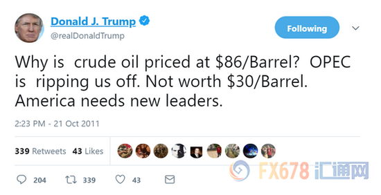 （特朗普推特上关于油的评价）