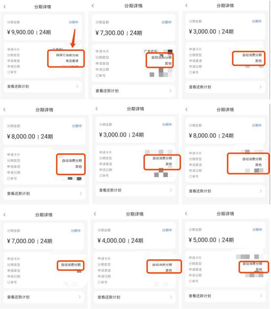 刘先生的多笔自动消费分期截图