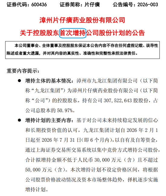 首次！连续4天跌破千亿市值后，片仔癀控股股东出手了
