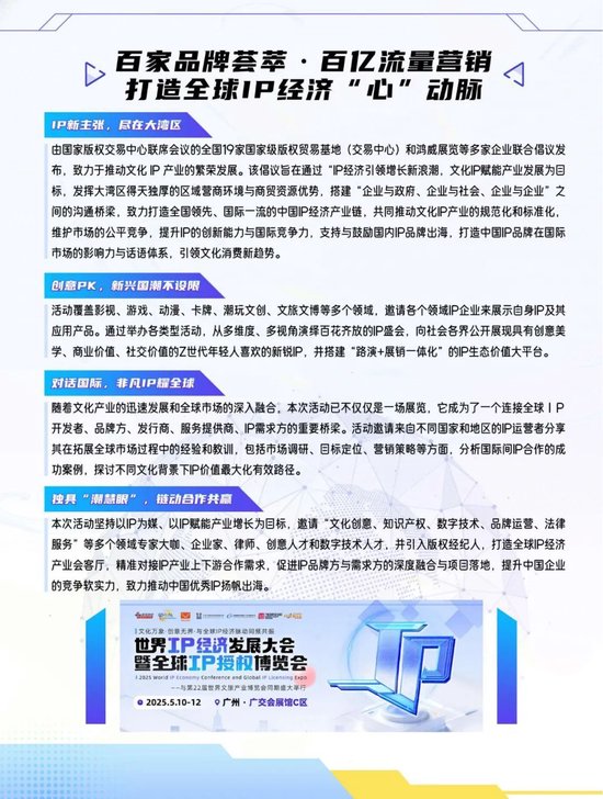 展位招募!2025世界IP经济发展大会暨全球IP授权博览会将于5月举行