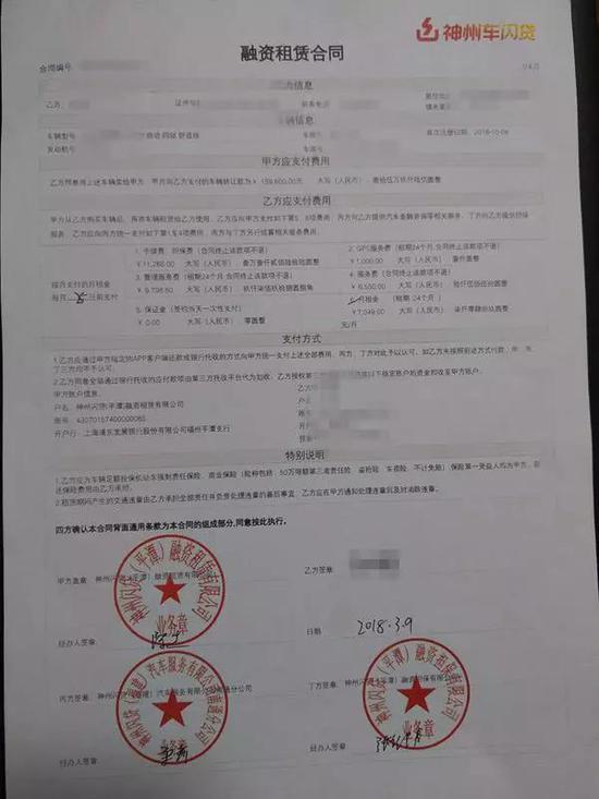 夏先生与神州车闪贷签订的融资租赁合同