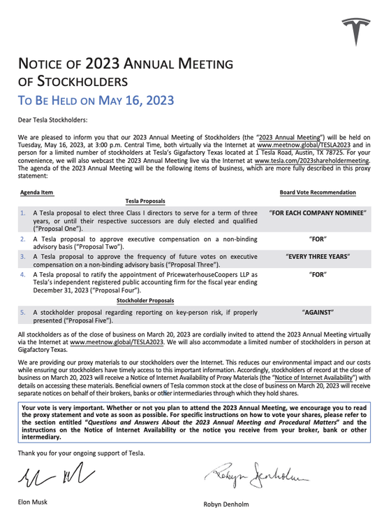 特斯拉,年度股东大会