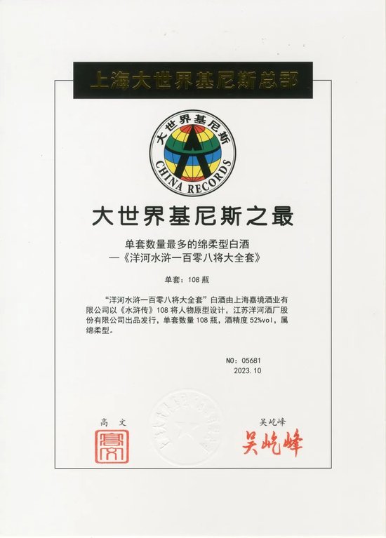 洋河文创酒获“大世界基尼斯之最”，但此“基尼斯”并非“吉尼斯”