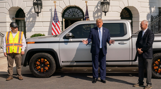 Trump stands at White House for Lordstown's electric pickup truck