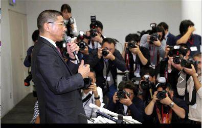 ▲日产汽车社长西川广人就戈恩被捕召开新闻会。图据朝日新闻