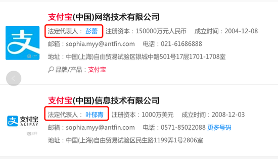 支付宝法定代表人变更 叶郁青替代马云