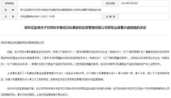 百亿级私募收警示函，原因是......