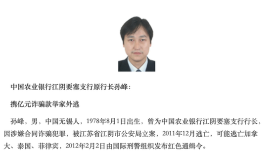 农行江阴要塞支行原行长孙锋“当庭认罪”！“百名红通人员”，曾举家外逃10年…