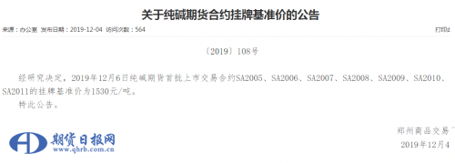 纯碱期货上市挂牌价为1530元/吨 或低于市场预期