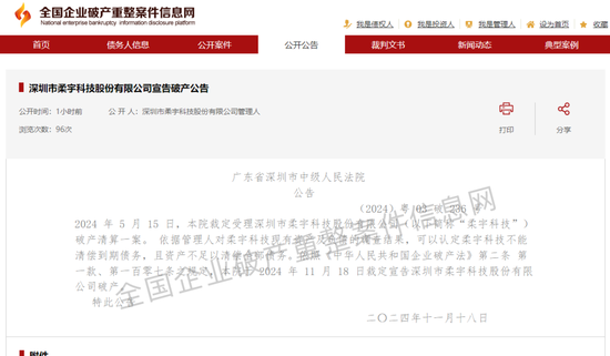 突发!柔宇科技,被深圳中院宣告破产! 第1张 突发!柔宇科技,被深圳中院宣告破产! 第1张