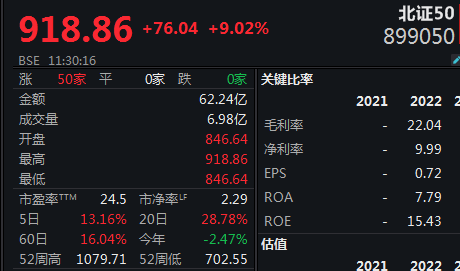 融创重组成功刺激地产反弹， 北证50半日暴涨9%