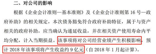 根据公告,2018年公司可由此获得的收益金额约为9亿元。