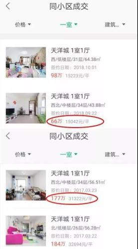 与2017年3月相比,燕郊天洋城房价已经“腰斩”。图片来源:链家APP截图