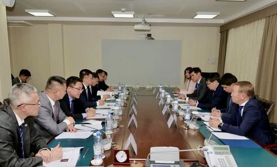 与哈财政部部长马迪·塔克耶夫会谈