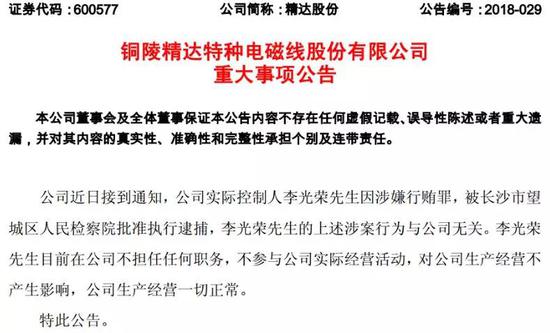 金融大鳄落马 精达股份前董事长李光荣第二次遭批捕 金融大鳄落马 精达股份前董事长李光荣第二次遭批捕