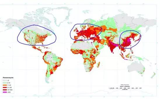 ▲图为欧洲和中国的人口密度,对比美国的人口密度,内容来自美国财富新闻网