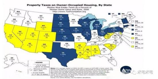 △美国各州房产税率地图