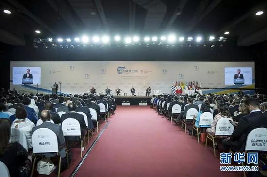 ▲资料图片：这是2017年12月10日在阿根廷首都布宜诺斯艾利斯拍摄的WTO第11届部长级会议开幕式现场。