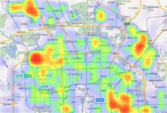 　▲北京市情趣类APP打开率热力分布图，其中中关村、后厂和三里屯等区域人群使用最活跃。图片来源于网络